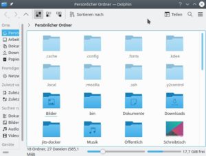 Abbildung 2: Nach Dr&uuml;cken von <span class="key-combo">[Strg]+[H]</span> zeigt der KDE-Dateimanager die zuvor versteckten Konfigurationsdateien und -ordner halbtransparent an.
