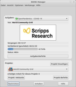 Abbildung 2: Der BOINC-Manager zeigt Ihnen alle nötigen Informationen zum verteilten Rechnen.