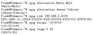 Abbildung 5: Generierte reguläre Ausdrücke des Kommandozeilenprogramms Rgxg.