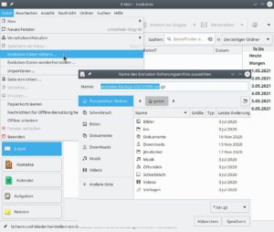 Abbildung 6: Auch Gnome Evolution exportiert seine Einstellungen in ein Tar-Archiv zum &Uuml;bertragen auf einen anderen Computer.