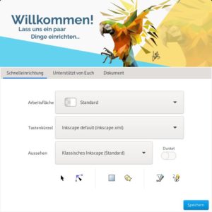 Abbildung 1: Der neue Willkommens-Assistent mit all seinen Tabs, von links nach rechts: Dokumentenhistorie, Schnelleinrichtung und die Vorlagen.
