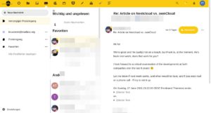 Abbildung 2: Die E-Mail-App erlaubt das Einbinden Ihrer E-Mail-Konten und damit das Lesen, Beantworten und Verfassen von Nachrichten direkt aus der Nextcloud heraus.
