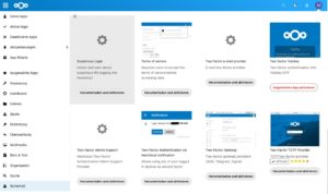 Abbildung 2: Nextcloud bietet zahlreiche Funktionen an, um den Zugang zum Dienst zu sichern. Fail2ban (hier <span class="ui-element">Suspicious Login</span>) blockt Angreifer frühzeitig, die Zwei-Faktor-Authentifizierung sorgt für Sicherheit.
