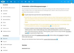 Abbildung 3: Die Administration in der Weboberfläche von Nextcloud bietet viele Stellschrauben zur Feinabstimmung und zum Absichern der Anwendung.