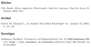 Abbildung 4: Ein Literaturverzeichnis erstellen Sie mit BibLaTeX ganz einfach. Bei Bedarf untergliedern Sie das Verzeichnis nach Eintragstypen.