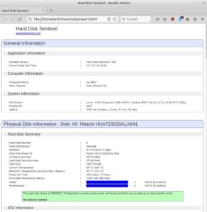 Abbildung 5: Der Bericht im HTML-Format dokumentiert den Status eines Massenspeichers und der Schnittstellen in ausführlicher Form.
