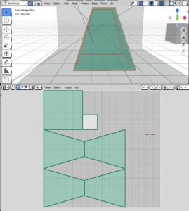 Abbildung 11: Der als 3D-Objekt modellierte Flakon und darunter das flach ausgerollte UV-Layout.