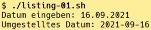 Abbildung 1: Konvertieren eines Datumsformats per Skript.