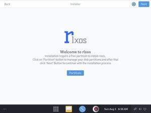 Abbildung 1: Nach dem Start von RlxOS landen Sie unmittelbar in einem Assistenten, der Sie in wenigen Schritten durch die Installation f&uuml;hrt.