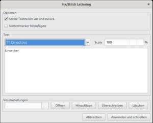 Abbildung 2: Das Lettering-Modul von Ink/Stitch bietet in der aktuellen Version eine gr&ouml;&szlig;ere Auswahl an Schriftarten.