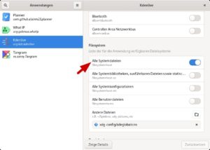 Abbildung 2: H&auml;ufig kann man in Flatpaks die generelle Einbindung des Dateisystems per <code>filesystem=host</code> sehen, was der Idee des Sandboxing zuwiderl&auml;uft. Das l&auml;sst sich mit Flatseal feiner steuern.