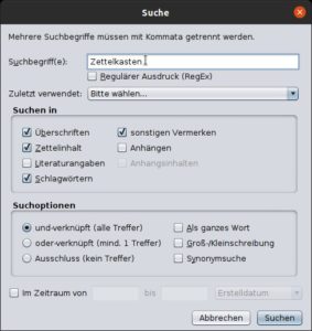 Abbildung 3: Mit der leistungsf&auml;higen Suchfunktion finden Sie schnell die richtigen Zettel wieder.