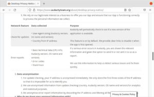 Abbildung 5: Gemäß der aktuellen Desktop Privacy Notes erfahren die Entwickler auch das Land, in dem der Anwender gerade mit Audacity arbeitet (Stand 03.08.2021).