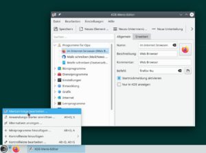 Abbildung 5: Nicht nur die <span class="ui-element">Favoriten</span> bearbeiten Sie bei Bedarf, sondern auch das eigentliche KDE-Startmen&uuml; mit seinen Unterordnern. Der grafische Editor daf&uuml;r f&auml;llt allerdings etwas hakelig aus.