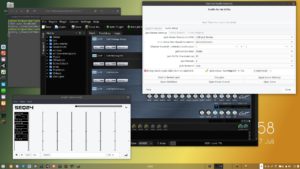 Abbildung 5: Ein Softsynth und einige Effekte in Carla. Für Midi-Noten sorgt Seq24. Der kleine praktische Sequencer gehört nicht zu Ubuntu Studio, lässt sich aber leicht nachinstallieren.