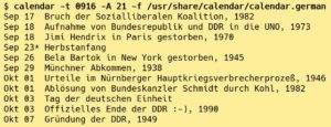 Abbildung 6: Abfrage der f&uuml;r Deutschland relevanten Ereignisse f&uuml;r die drei Wochen nach Erscheinen dieser Ausgabe.