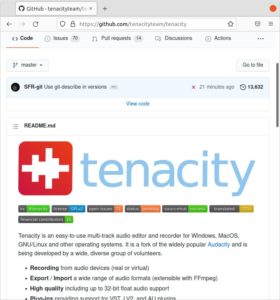 Abbildung 6: Tenacity erhält unter den Audacity-Ablegern die größte Aufmerksamkeit, startete aber ebenfalls direkt mit einem kleinen Skandal.
