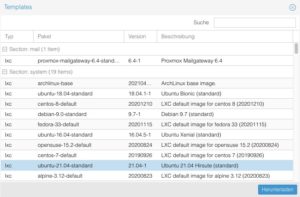Abbildung 8: Zahlreiche beliebte Linux-Distributionen stehen auch als Templates zur Verfügung.