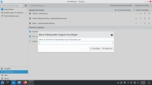 Abbildung 2: &Uuml;ber den Men&uuml;punkt <span class="ui-element">Einstellungen</span> binden Sie in Discover bei Bedarf weitere Flatpak-Repositories ein. Dabei darf es sich um ein eigenes Archiv oder eines von einem anderen Anbieter handeln.