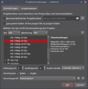 Abbildung 3: Beim Anlegen eines neuen Projekts stellen Sie unter anderem die Aufl&ouml;sung und die Bildwechselrate ein.