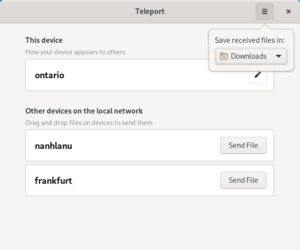 Abbildung 3: Teleport speckt den Ansatz von Warpinator auf das N&ouml;tigste ab. Aktuell erlaubt das Programm lediglich den Transfer einzelner Dateien.