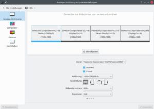 Abbildung 4: Sowohl Xrandr als auch die KDE-Settings erkannten alle vier Monitore, aktivieren lie&szlig;en sich aber immer nur drei.