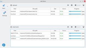 Abbildung 4: Das Hauptfenster von LAN&nbsp;Share listet die bisherigen Transfers auf, nicht aber die aktuell aktiven Clients im Netz.