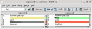 Abbildung 8: Tkdiff basiert auf Tk/Tcl und arbeitet im Prinzip wie viele andere Oberflächen für Diff.