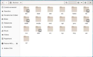Abbildung 1: Der Dateibaum von Fedora&nbsp;35 entspricht in etwa dem FHS, abgesehen vom Usrmerge, das aber lediglich einigen alten Ballast entfernt, ohne weiter an der Struktur zu r&uuml;tteln.