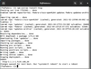 Abbildung 5: Auch nach der Installation eines RPM-Pakets m&uuml;ssen Sie das System neu starten, um die Anwendung zu nutzen: Silverblue erstellt auch in diesem Fall ein komplettes Systemimage mit dem neuen Paket.