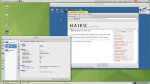 Abbildung 5: Das Steuerfenster (links) unter Ubuntu Mate zeigt Informationen zur virtuellen Maschine mit Haiku als Betriebssystem (rechts).