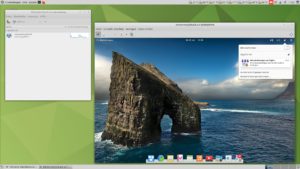 Abbildung 6: Mithilfe des VMM-Steuerfensters (links) wird hier unter Ubuntu Mate in der virtuellen Maschine Elementary OS ausgeführt (rechts).