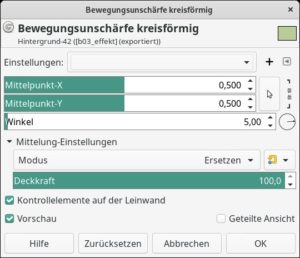 Abbildung 4: Der Filterdialog <span class="ui-element">Bewegungsschärfe kreisförmig</span> liefert selbst bei minimalen Anpassungen schon interessante Ergebnisse. Er kommt in der Gestaltung von Texten häufig in Kombination mit anderen Textebenen zum Einsatz.