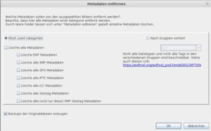 Abbildung 4: Vorhandene Metadaten werden in jExiftoolGUI bei Bedarf schnell gel&ouml;scht.