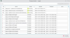 Abbildung 7: Der Prozessmanager, den Sie im Hauptmen&uuml; unter <span class="ui-element">Datei</span> finden, zeigt alle Prozesse von CopyQ seit dem letzten Start der Anwendung, deren Status und eventuelle Fehler.