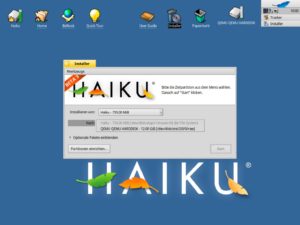 Abbildung 1: Der Installer benötigt eine mit dem BeFS-Dateisystem formatierte Partition. Wenn Sie das unter <span class="ui-element">Partitionen einrichten?</span> erledigt haben, wählen Sie die Partition im Installer aus.