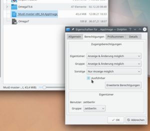 Abbildung 1: Sie brauchen die AppImage-Datei nur ausf&uuml;hrbar zu machen und k&ouml;nnen dann MusE sofort starten.