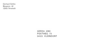 Abbildung 1: Mit wenigen Zeilen zus&auml;tzlichem LaTeX-Code f&uuml;gen Sie mithilfe der LaTeX-Klasse <span class="ui-element">scrlttr2</span> Ihrem Brief die passende Beschriftung f&uuml;r den Umschlag hinzu.