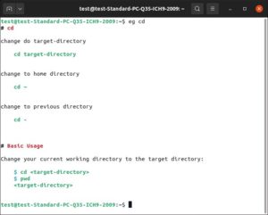 Abbildung 2: Die Handhabung von Eg gestaltet sich denkbar einfach. Hier sehen Sie die Ausgabe zum Befehl <code>cd</code> (change directory).