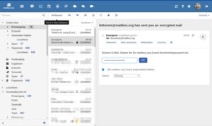 Abbildung 3: Der Empf&auml;nger, hier am Beispiel von Mailbox.org, muss die Passphrase f&uuml;r den hinterlegten Schl&uuml;ssel eingeben, um die Nachricht zu entschl&uuml;sseln.