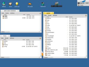 Abbildung 7: Nach der Installation finden sich in der Dateistruktur von Haiku zunächst nur die beiden Verzeichnisse <code>/home</code> und <code>/system</code>. In Letzterem versteckt sich vieles der bekannten Struktur unter Linux, allerdings meist unter anderer Bezeichnung.