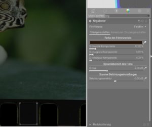 Abbildung 3: Beim Einstellen der Farbe des Filmmaterials hilft eine Pipette, mit der Sie einen unbelichteten Bereich des Films markieren.