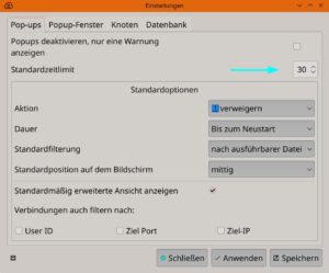 Abbildung 3: Um das Zeitlimit der Fenster für neue Regeln zu verlängern, erhöhen Sie den entsprechenden Wert in den Einstellungen. Im selben Fenster passen Sie auch weitere Standardeinstellungen an.