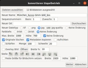 Abbildung 5: Mithilfe der leistungsfähigen Stapelverarbeitungsfunktion von Fotoxx nehmen Sie Änderungen an mehreren Dateien gleichzeitig vor.