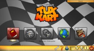 Abbildung 1: Hinter dem &uuml;bersichtlichen Startbildschirm von SuperTuxKart verbirgt sich eine Menge Spielspa&szlig;.