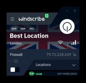 Abbildung 1: Optisch nicht besonders sch&ouml;n, jedoch einfach zu bedienen: die Windscribe-App.