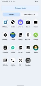 Abbildung 2: Nach der Installation von <span class="ui-element">Shelter</span> teilt sich die App-&Uuml;bersicht in zwei Bereiche, wobei die nach <span class="ui-element">Shelter</span> geklonten Apps unter <span class="ui-element">Gesch&auml;ftlich</span> erscheinen.