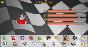 Abbildung 2: Die verschiedenen Karts unterscheiden sich nach Gewicht, H&ouml;chstgeschwindigkeit, Beschleunigung und Nitroverhalten, was zusammen die Dynamik im Spiel beeinflusst.