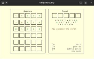 Abbildung 2: F&uuml;r Wordle braucht es keine komplexen Grafiken oder Animationen. Daher gibt es inzwischen auch Wordle-Spiele f&uuml;r das Linux-Terminal.