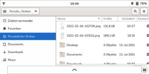 Abbildung 6: Der Gnome-Dateimanager Files (ehemals Nautilus) macht auch auf dem Librem&nbsp;5 eine gute Figur und erleichtert die Handhabung der gespeicherten Dateien.